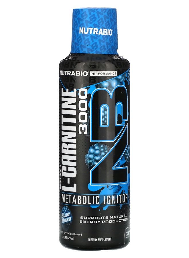 NutraBio LeanShots L-Carnitine 3000 Blue Razz 16 fl oz (473 ml) - Image 1