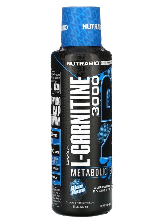 NutraBio LeanShots L-Carnitine 3000 Blue Razz 16 fl oz (473 ml) - Image 2