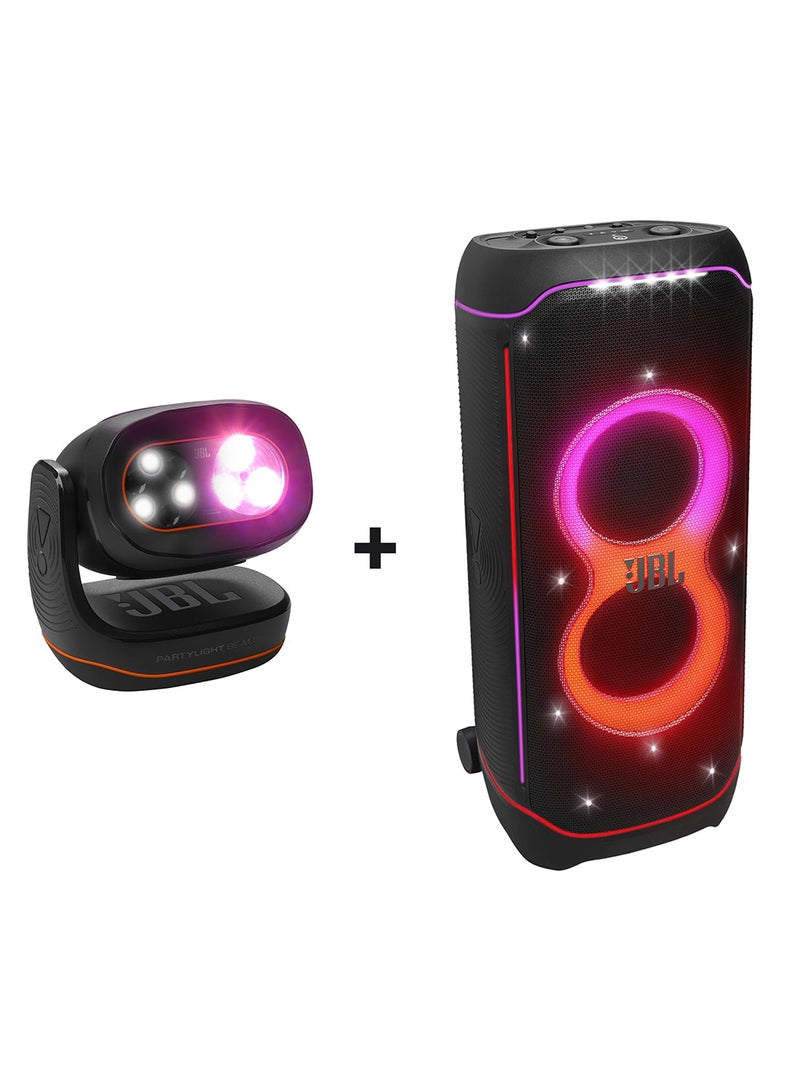 JBL Partylight Beam And Partybox Ultimate Massive Party Speaker Combo JBLPLBEAMEU+JBLPARTYBOXULTEU Black - Image 1