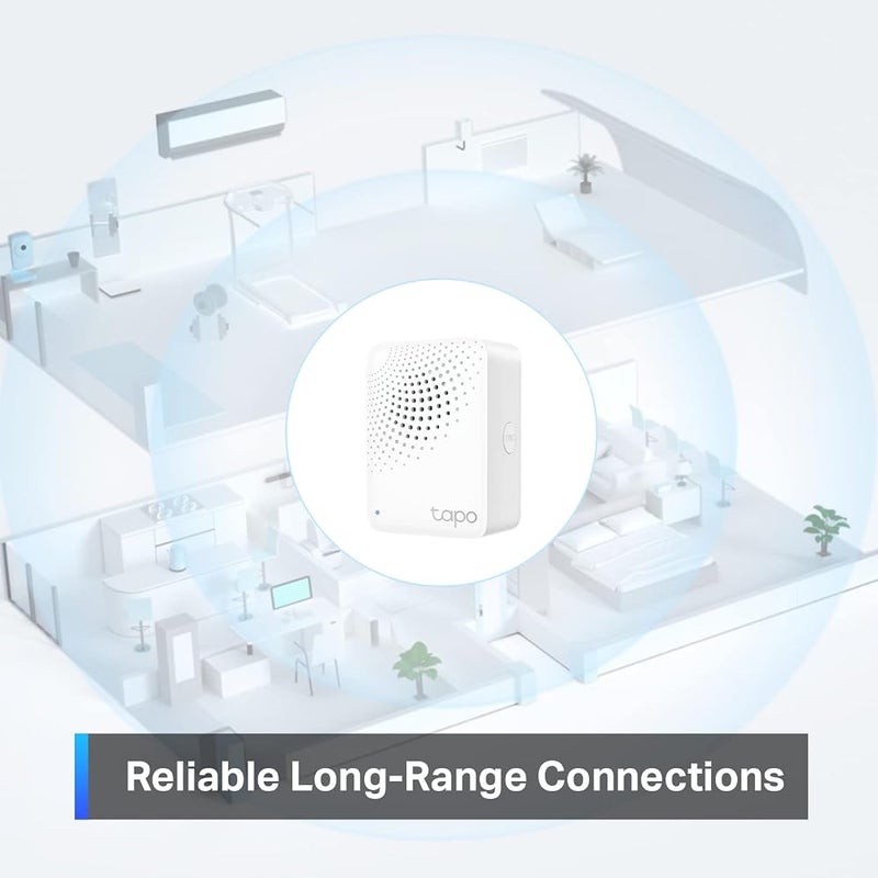 تابو مركز تحكم ذكي من TP-Link Tapo مزود بجرس مدمج، يتطلب شبكة Wi-Fi بتردد 2.4 جيجاهرتز، يوفر اتصالات طويلة المدى وموثوقة مع أجهزة Tapo الذكية، ويستخدم بروتوكول لاسلكي منخفض الطاقة (Sub-1G)، ويمكنه التواصل مع ما يصل إلى 64 جهازًا ذكيًا. Tapo H100 - Image 4