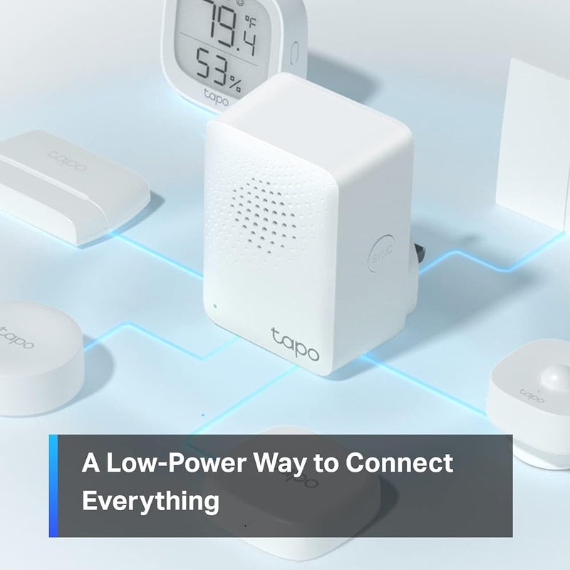 تابو مركز تحكم ذكي من TP-Link Tapo مزود بجرس مدمج، يتطلب شبكة Wi-Fi بتردد 2.4 جيجاهرتز، يوفر اتصالات طويلة المدى وموثوقة مع أجهزة Tapo الذكية، ويستخدم بروتوكول لاسلكي منخفض الطاقة (Sub-1G)، ويمكنه التواصل مع ما يصل إلى 64 جهازًا ذكيًا. Tapo H100 - Image 3