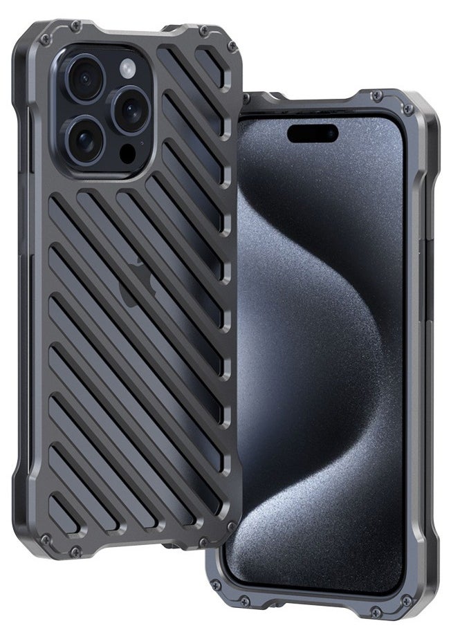 General Full Metal Case for iPhone 16 Pro Max, Ultra Lightweight Aluminum Alloy Hollow Enhanced Heat Dissipation Design No Signal Interference Shockproof Case (16 Pro Max)  - Image 1