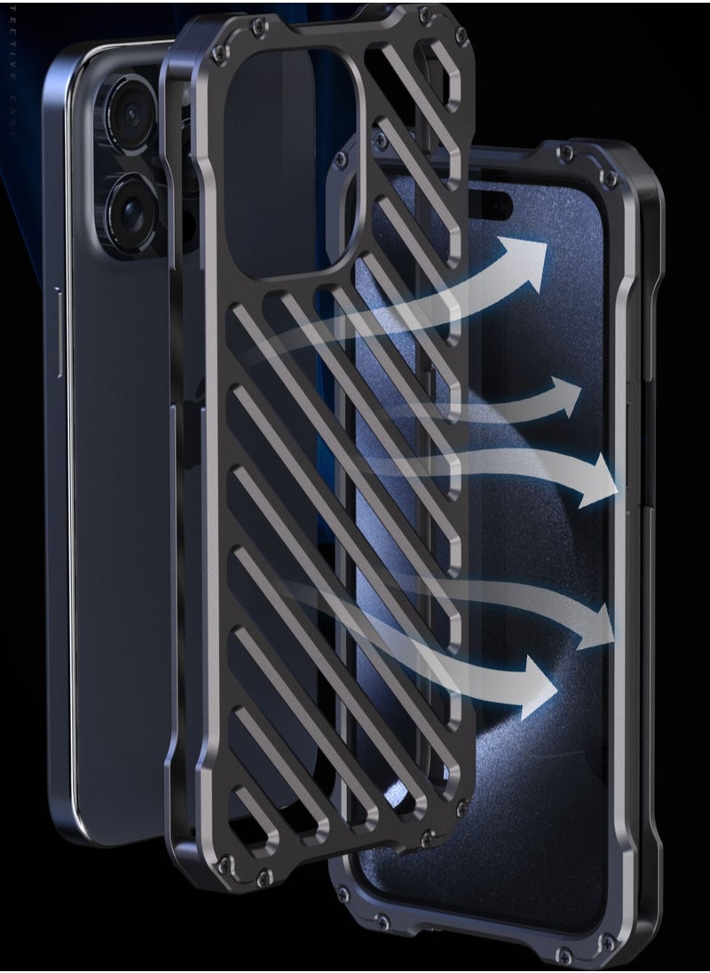 General Full Metal Case for iPhone 16 Pro Max, Ultra Lightweight Aluminum Alloy Hollow Enhanced Heat Dissipation Design No Signal Interference Shockproof Case (16 Pro Max)  - Image 2