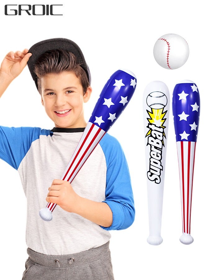 GROIC 3 Pcs Set of Inflates Baseball Beach Ball Baseball Bat Inflates,  Including Beach Ball Baseball and 2 Inflatable Baseball Bat, Kids Baseball Pool Toys for Pool Beach Fun Sports Game - Image 1