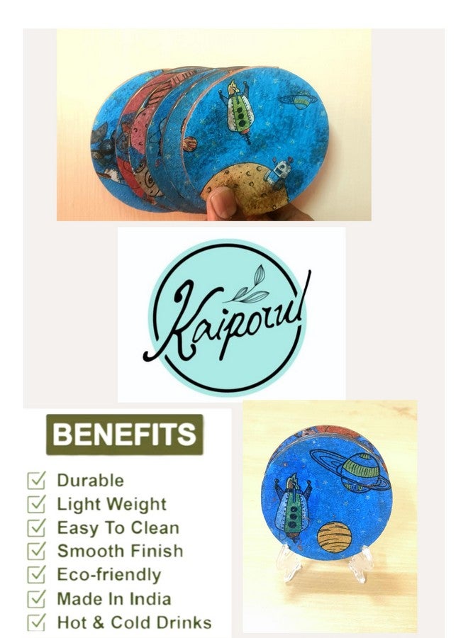 kaiporul Space Rocket Theme Coasters 6 pc with Stand - Image 4