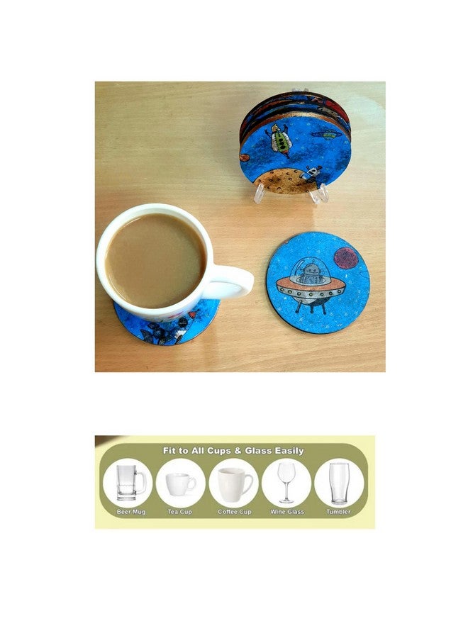 kaiporul Space Rocket Theme Coasters 6 pc with Stand - Image 2