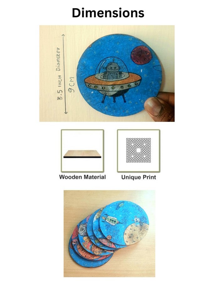 kaiporul Space Rocket Theme Coasters 6 pc with Stand - Image 3