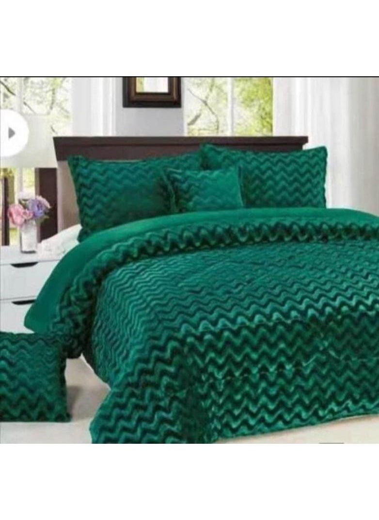 Generic 6 PIECE FUR WAVE DESIGN SOFT COMFORTER SET GREEN 