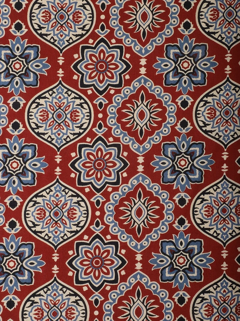 AKS  Mughal-Inspired Mandala Print Fabric - Deep Red & Blue  | Best Price UAE