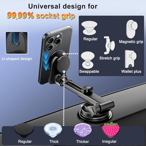 JCTRIWAY Car Mount for Pop Socket, Dashboard Windshield Car Phone Holder Compatible with Popsocket, Powerful Suction Cup Car Phone Mount Fits All Smartphones with Pop Grip - Image 2