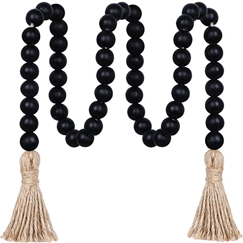 Meplait 39in Wood Bead Garland Farmhouse with Tassels,Versatile Prayer Beads Boho Chic Wall Hanging Home Decor (Black) - Image 1
