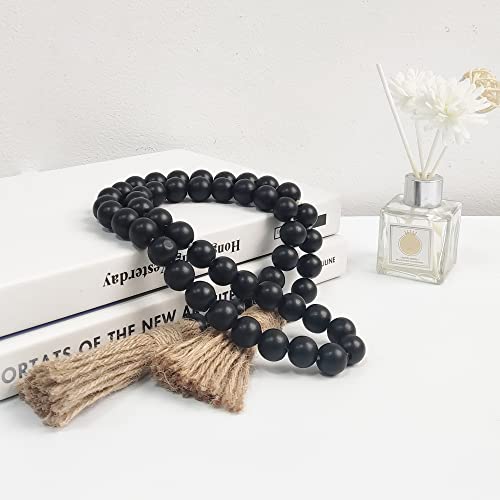Meplait 39in Wood Bead Garland Farmhouse with Tassels,Versatile Prayer Beads Boho Chic Wall Hanging Home Decor (Black) - Image 3