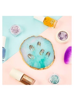 NIBEMINENT Resin Nail Art Palette, 2 Pcs Painting Mixed Color Palettes Gold Edge Holder Display Board  - Image 3