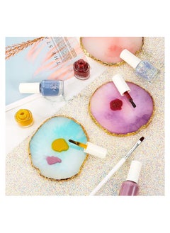 NIBEMINENT Resin Nail Art Palette, 2 Pcs Painting Mixed Color Palettes Gold Edge Holder Display Board  - Image 4