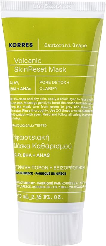 KORRES KORRES Santorini Grape Skin Refining Mask with Volcanic Sand Pore Refining with Activated Carbon Capsules Salicylic Acid BHA Vegan 70 ml - Image 1