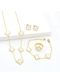 Generic Hot Four-leaf Clover Shell Suit Stainless Steel Pendant Accessories Necklace Bracelet Stud Earrings Jewelry Four Pieces Suit 
