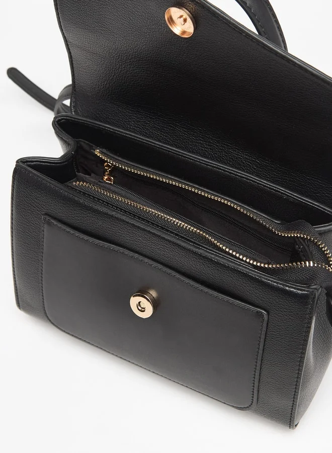 Flora Bella By Shoexpress Women Textured Satchel Bag with Adjustable Strap and Magnetic Button Closure