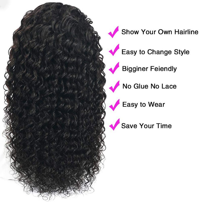XSY Headband Wig Human Hair Deep Wave Human Hair Wigs 24 Inch Virgin Brazilian None Lace Front Wig Glueless Machine Made Wigs for Black Women Natural Colour - Image 4