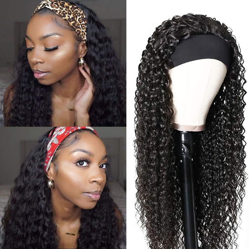 XSY Headband Wig Human Hair Deep Wave Human Hair Wigs 24 Inch Virgin Brazilian None Lace Front Wig Glueless Machine Made Wigs for Black Women Natural Colour - Image 2