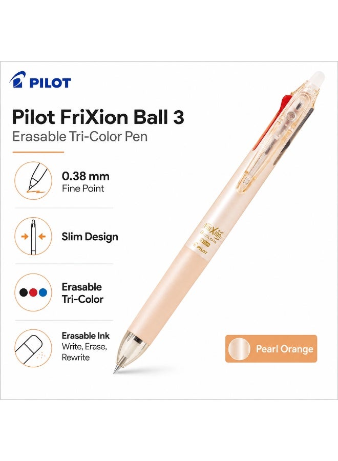 PILOT FriXion Ball 3 Slim Erasable Tri-Colour Pen LKFBS60UFPO, 0.38 mm, Pearl Orange, Gel Ink, 1 pen for planners - Image 1