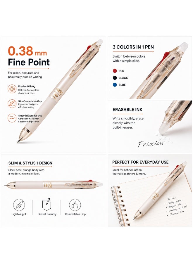 PILOT FriXion Ball 3 Slim Erasable Tri-Colour Pen LKFBS60UFPO, 0.38 mm, Pearl Orange, Gel Ink, 1 pen for planners - Image 3