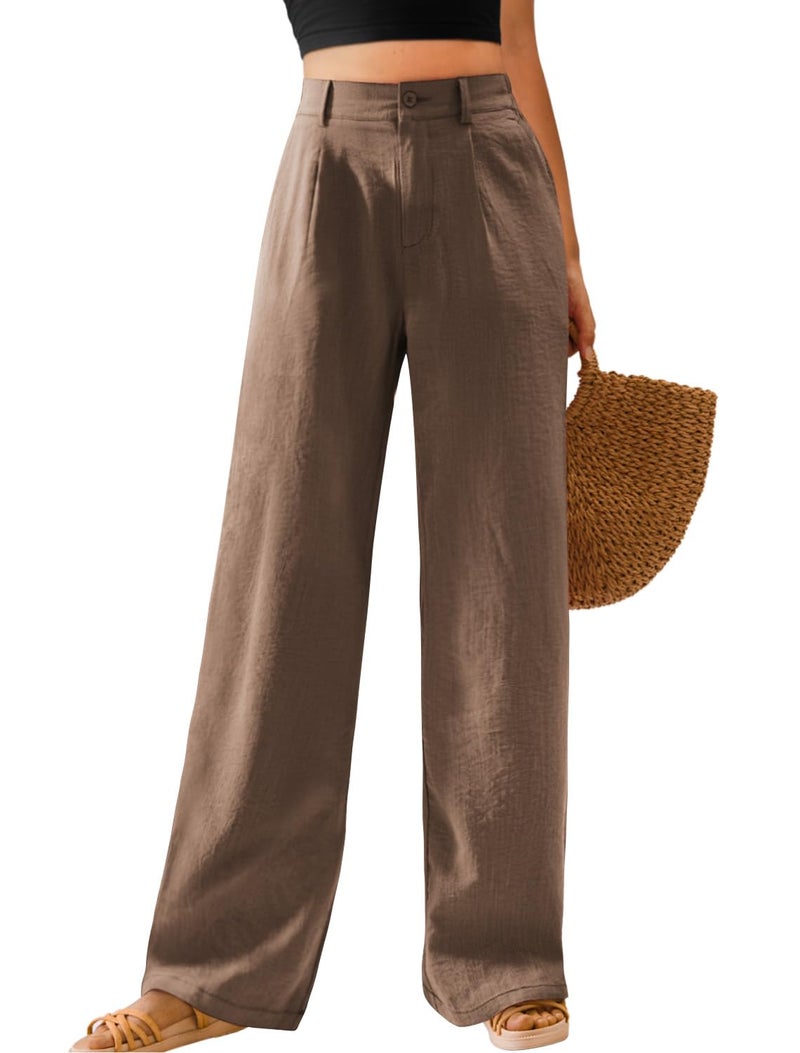 Feiersi Womens Casual Wide Leg Pants High Waisted Button Down Straight Long Trousers Palazzo Pants(Coffee,Medium) - Image 1