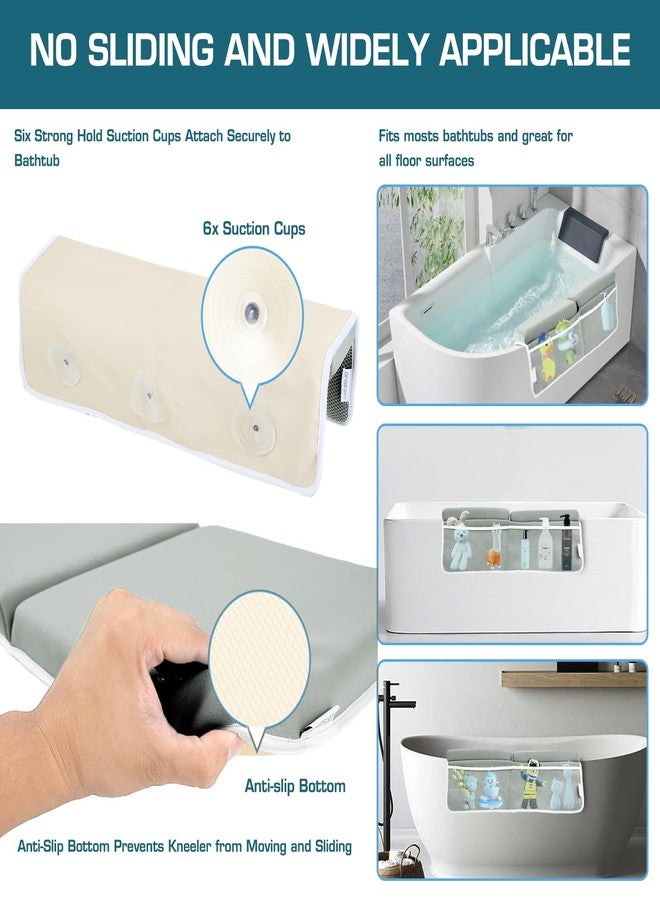 OFiSEXPT Bath Kneeler and Elbow Rest Pad, Thick Quick Dry Kneeling Pad, Elbow Support, Large Bathtub Kneeling Mat with Toy Organizer for Baby Bathing (Grey) - Image 4