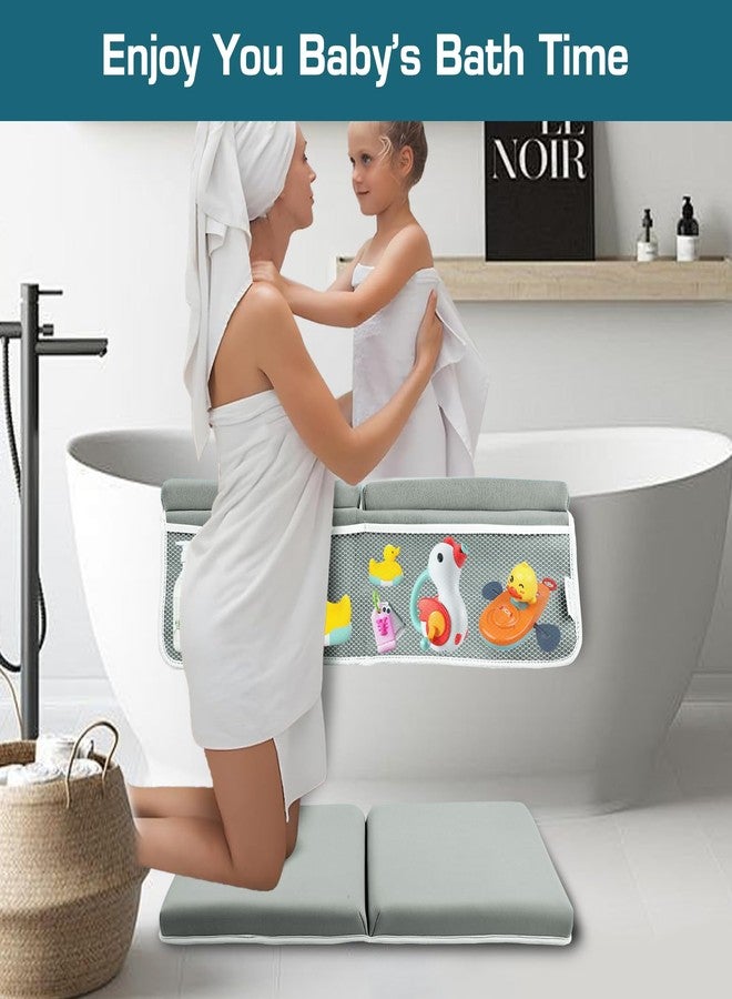 OFiSEXPT Bath Kneeler and Elbow Rest Pad, Thick Quick Dry Kneeling Pad, Elbow Support, Large Bathtub Kneeling Mat with Toy Organizer for Baby Bathing (Grey) - Image 2