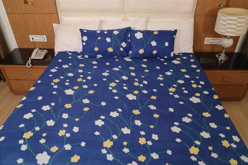 Status Contract Cotton Rich Double Fitted Bedsheet with 2 Pillow Covers for Bed Room, Home, Hotel-120 GSM (D2) - Image 2