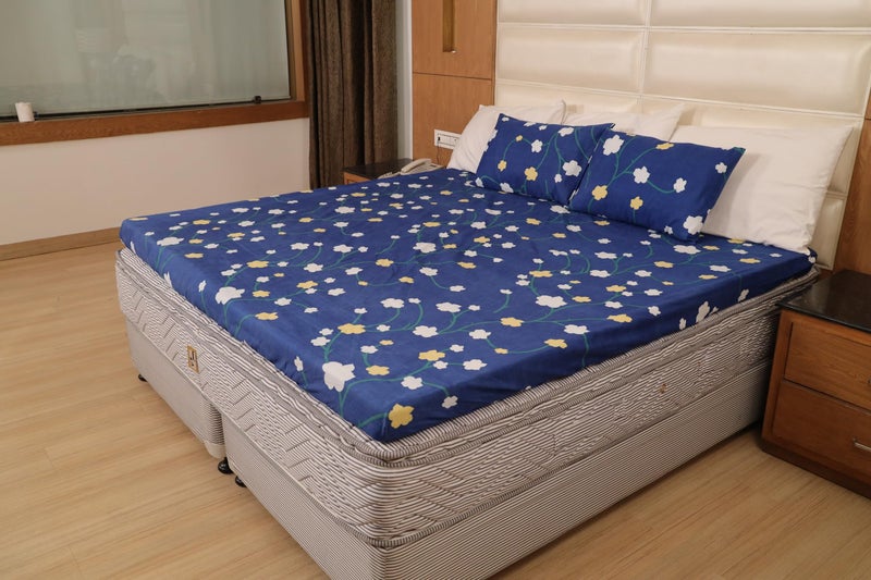 Status Contract Cotton Rich Double Fitted Bedsheet with 2 Pillow Covers for Bed Room, Home, Hotel-120 GSM (D2) - Image 3