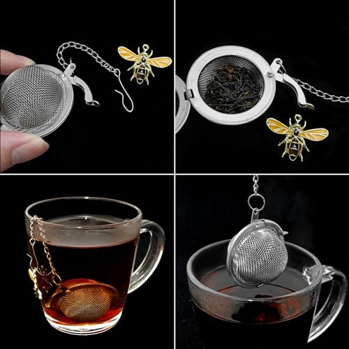 YOIYINI Stainless Steel Mesh Tea Infuser, 2.1 inch Tea Ball with Honey Bee Pendant Tea Strainer Tea Diffuser Tea Steeper for Filtering Tea,Tea Infusers for Loose Tea (Bee, 2PC) - Image 3