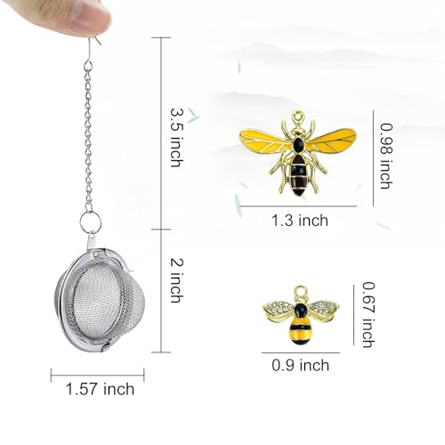 YOIYINI Stainless Steel Mesh Tea Infuser, 2.1 inch Tea Ball with Honey Bee Pendant Tea Strainer Tea Diffuser Tea Steeper for Filtering Tea,Tea Infusers for Loose Tea (Bee, 2PC) - Image 2