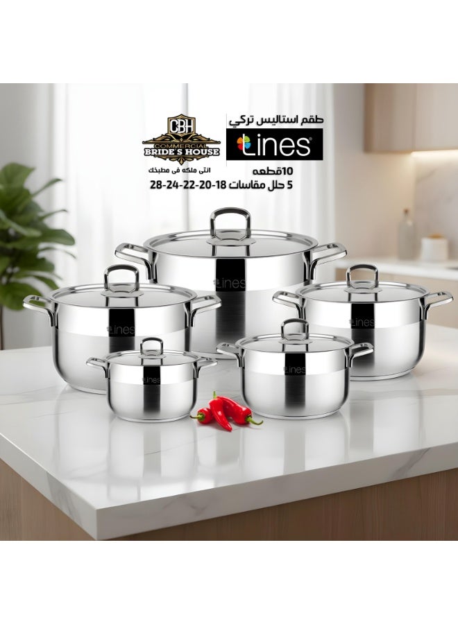 Lines stainless steel cookware set, Turkish made, 10 pieces