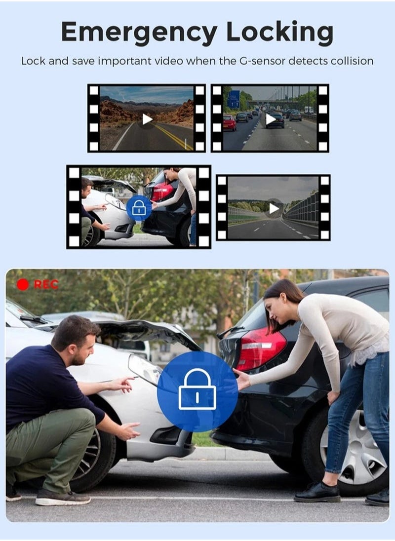Dash Camera 4K Ultra-high Definition Dual-lens Driving Recorder Front 4K Rear 1080P 64GB Memory Card Built-in WIFI Loop Recording 170-degree Wide Angle Dash Cam