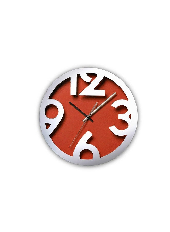EZ Life Chunky Digits Wall Clock - Modern & Decorative - Alumunium - Silver & Orange - Home and Office Décor - Pack of 1
