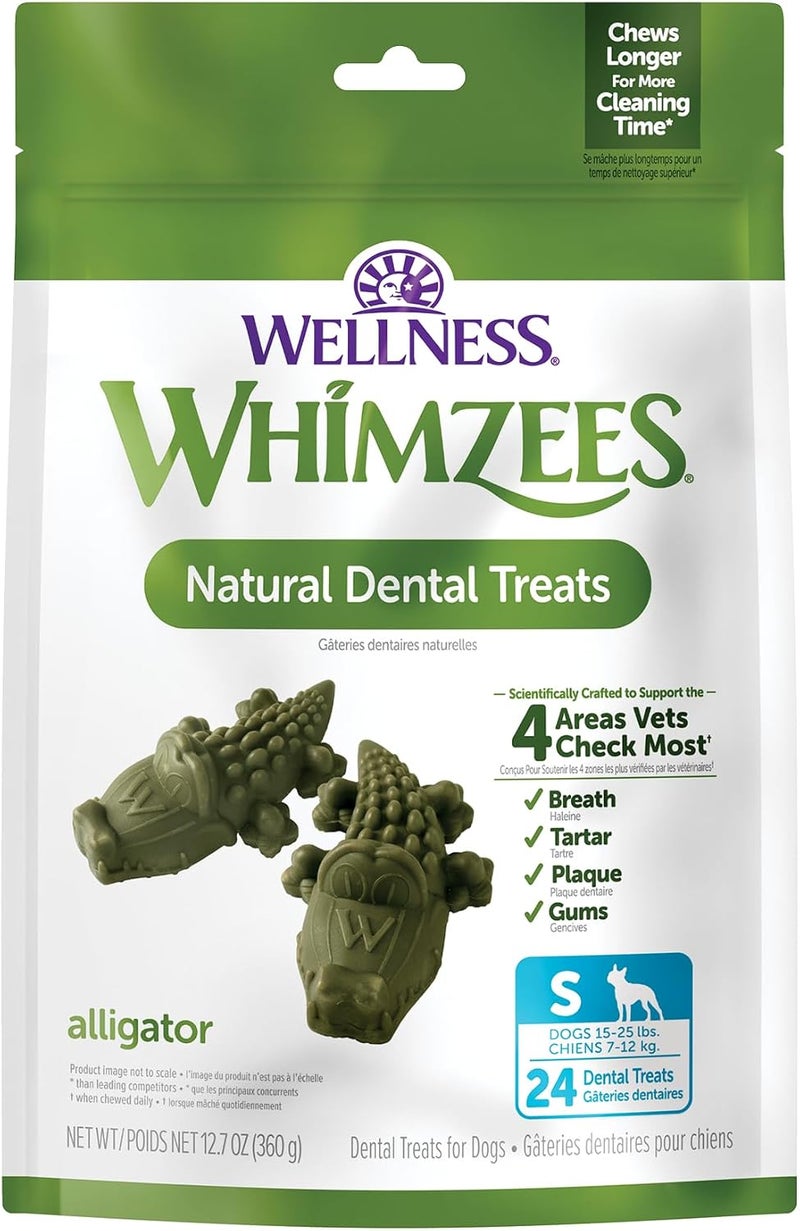 WHIMZEES by Wellness Alligator Natural Dental Chews for Dogs, Long Lasting Treats, Grain-Free, Freshens Breath, Small Breed, 24 count - Image 1