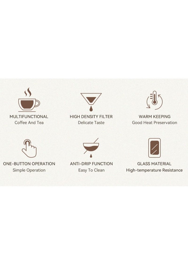 HiBREW HiBREW 3 in 1 America Drip Coffee Machine Pour Over Coffee Maker Glass Teapot Hot Tea Maker H12 White  - Image 3