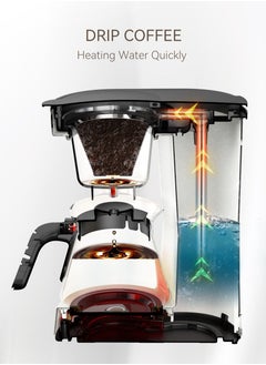 HiBREW ماكينة صنع القهوة الأمريكية 3 في 1 من HiBREW، ماكينة صنع القهوة بالتنقيط، إبريق شاي زجاجي، ماكينة صنع الشاي الساخن H12 باللون الأبيض  - Image 5
