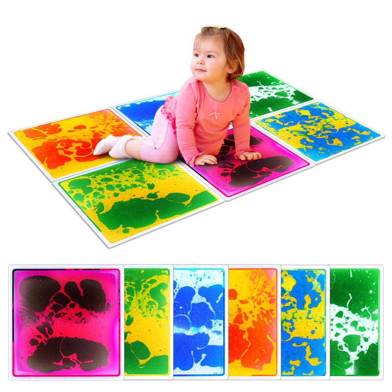 SMALL FISH Sensory Floor Tiles for Kids Toddlers 6 Pack Liquid Play Mats 12x12 Squares Autism Sensory Puzzle Pad Lava Tiles Games Dance Step Pads Preschool Classroom Montessori Gross Motor Daycare Toys - Image 2