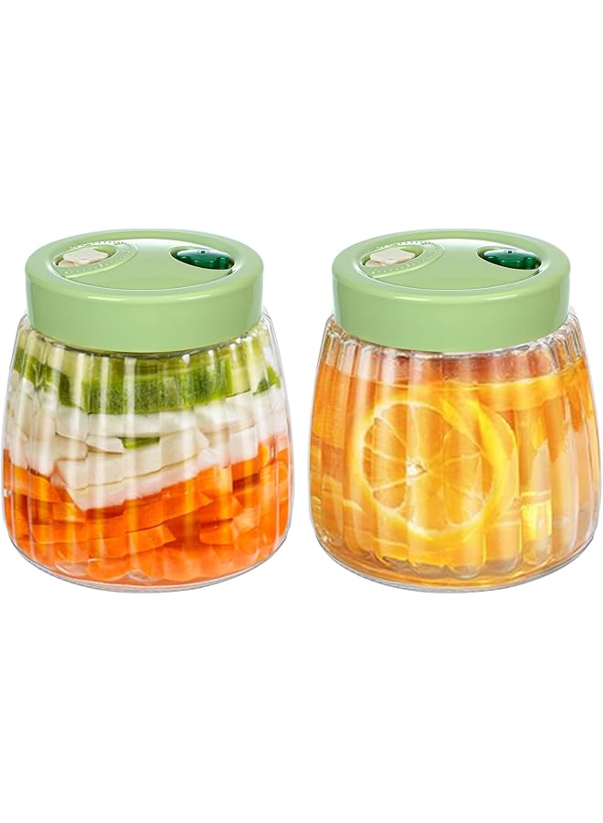 Green Tiger 1L Fermentation Jars Set - 2 Pack Kimchi Containers with Air Release Vents, Ideal for Fermenting Kimchi, Sauerkraut- Mason Jars with Lids for Home Fermentation - Image 1