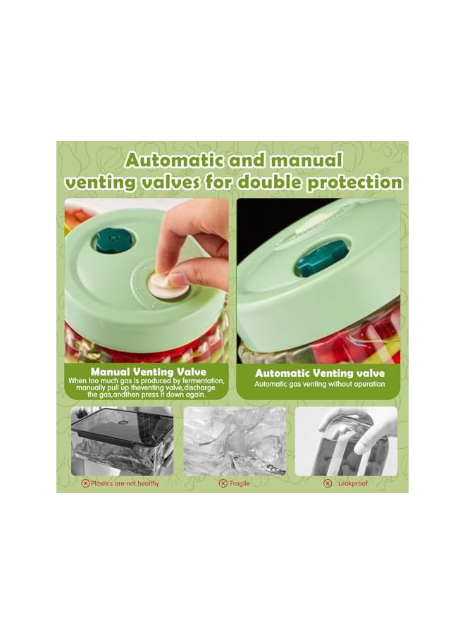 Green Tiger 1L Fermentation Jars Set - 2 Pack Kimchi Containers with Air Release Vents, Ideal for Fermenting Kimchi, Sauerkraut- Mason Jars with Lids for Home Fermentation - Image 3