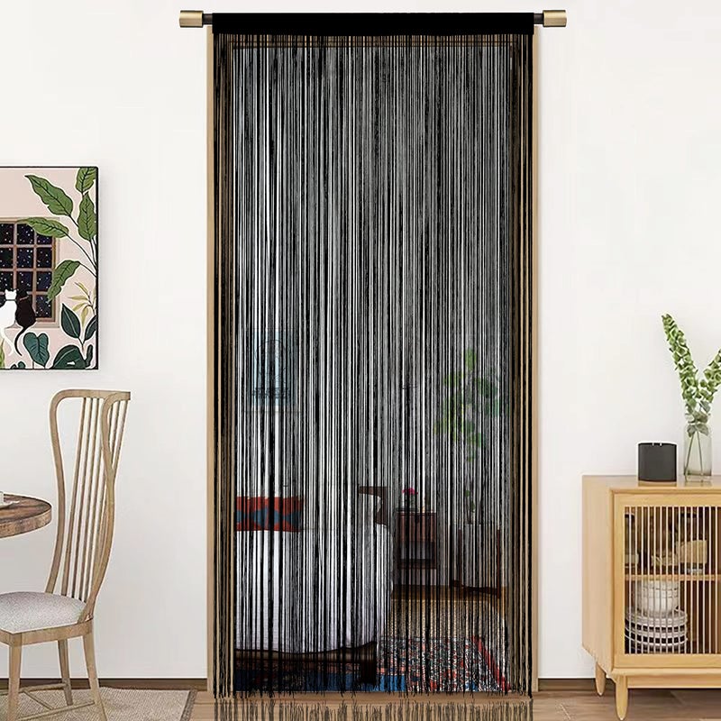 HSYLYM Door String Curtains Closet Curtains Room Dividers Dense for Doorways Windows Bedroom Closet Door Wall Hanging Decorative 79 inches Long 100x200cm/39x79in Black 1 Curtain Panel - Image 1
