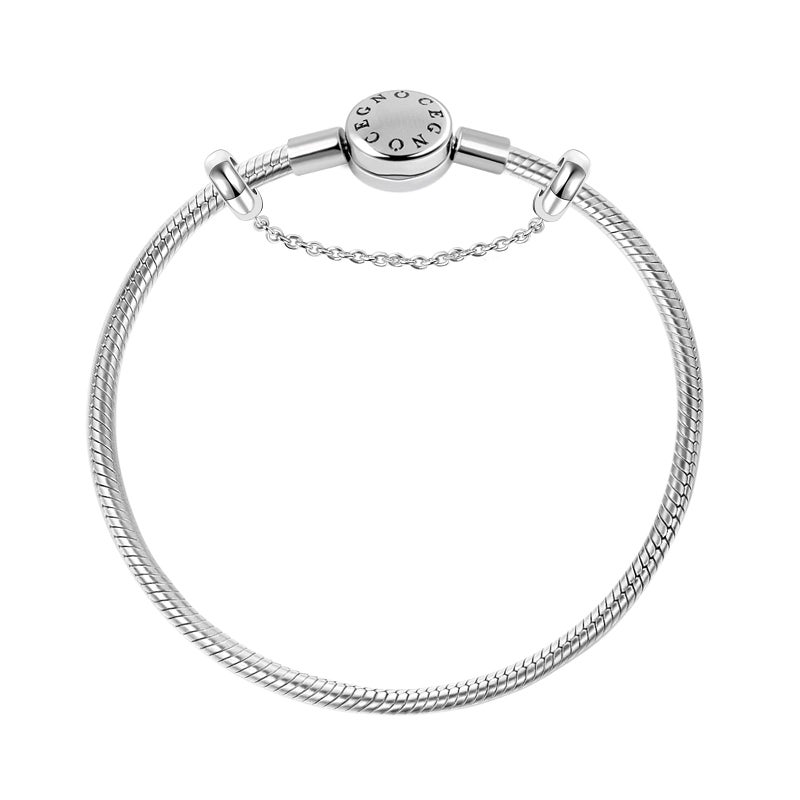 GNOCE Charm Bracelet With Safety Chain Stainless Steel Snake Chain Metal Basic Charm Bracelet DIY Bangle with Round shaped Clasp For Women (Stainless Steel, 7.5) - Image 2