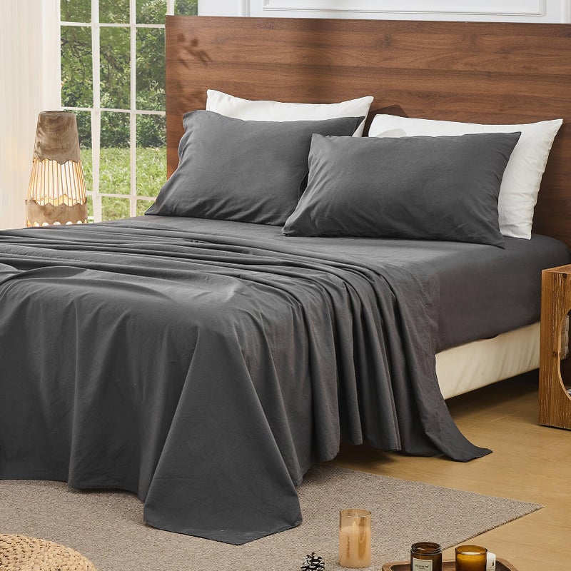 Bedlifes 100 French Pure Linen Sheets Queen Size Breathable and Cooling Flax Sheet Set Soft Durable and Moisture Wicking 16 Inch Deep Pocket4 PieceQueenDark Grey - Image 2