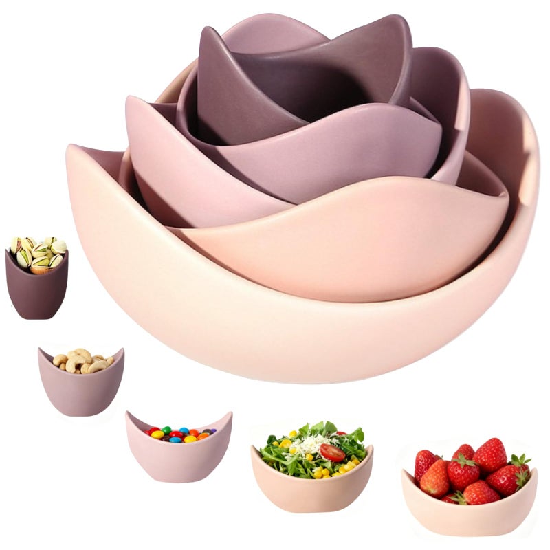 Notakia Salad Decorative Bowls Lotus Shaped Pasta Bowls Dishwasher Safe, Unique Angled Ceramic Bowls for Salad, Pasta, Soup, Rice, Prep, Ideal for Restaurant (Purple 5 Packs) - Image 1