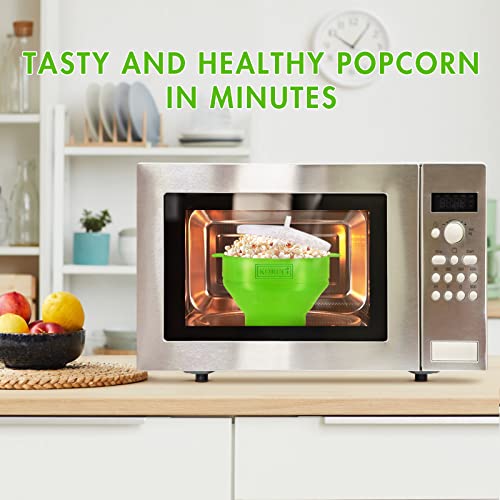KORCCI The Original Korcci Microwaveable Silicone Popcorn Popper, BPA Free Microwave Popcorn Popper, Collapsible Microwave Popcorn Maker Bowl, Dishwasher Safe - Green - Image 2