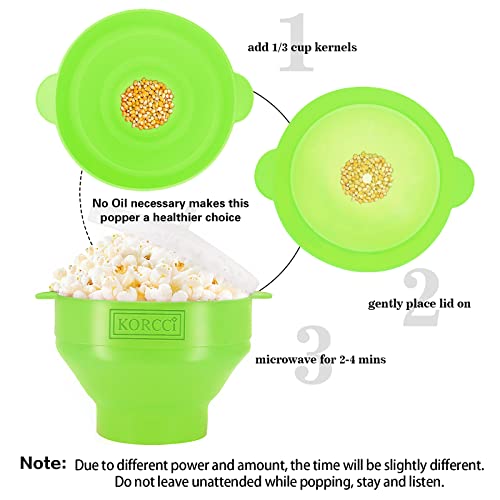 KORCCI The Original Korcci Microwaveable Silicone Popcorn Popper, BPA Free Microwave Popcorn Popper, Collapsible Microwave Popcorn Maker Bowl, Dishwasher Safe - Green - Image 4