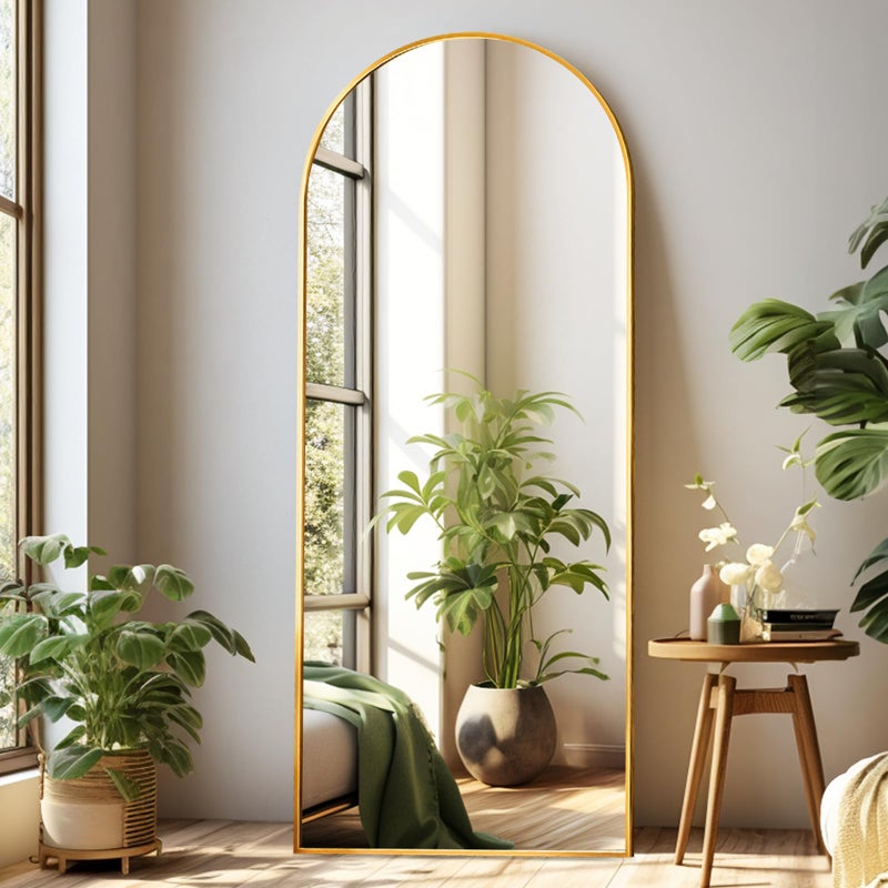 Dewfig Arched Full Length Mirror 6421 Large Floor Mirror with Stand Full Body Mirrosr Standing Mirrors for Leaning or Hanging Bedroom Living RoomDressing Room Aluminum Alloy Frame Gold