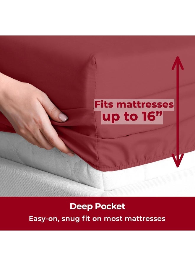 Mellanni Queen Sheets Set  4 PC Iconic Collection Bedding  Hotel Luxury Extra Soft Cooling Bed Sheets  Wrinkle Fade Stain Resistant Queen Brick Red - Image 3