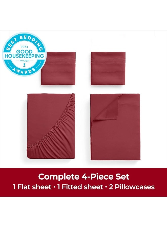 Mellanni Queen Sheets Set  4 PC Iconic Collection Bedding  Hotel Luxury Extra Soft Cooling Bed Sheets  Wrinkle Fade Stain Resistant Queen Brick Red - Image 4